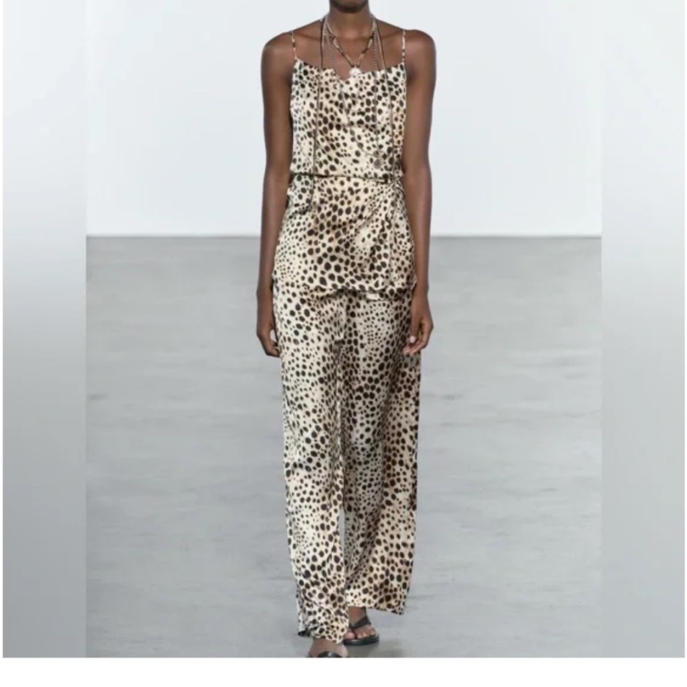 NWT ZARA Small Medium co-ord set Animal Print draped tie waist tank top pants